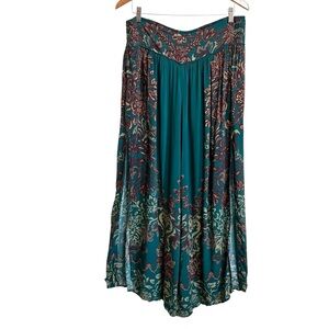 Free People Sweet Arrival Boho Split Wide Leg Pants L Green Floral Festival